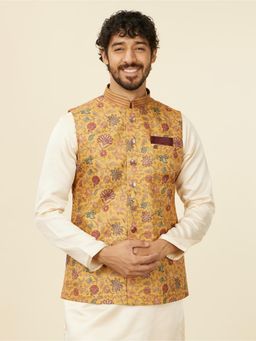 Manyavar - Mustard Art Silk |Embroidery Jackets for Men (Set of 3)