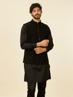 Manyavar - Black Blended Rayon Solid Jackets for Men
