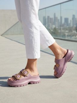 Carlton London - Womens Dual Strap EVA Cushion Comfort Sandals Heels - Purple