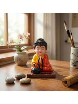 eCraftIndia - Red Moving Head Monk Buddha Idol Showpiece