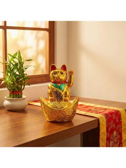 eCraftIndia - Golden Plastic Feng Shui Maneki Neko Showpiece