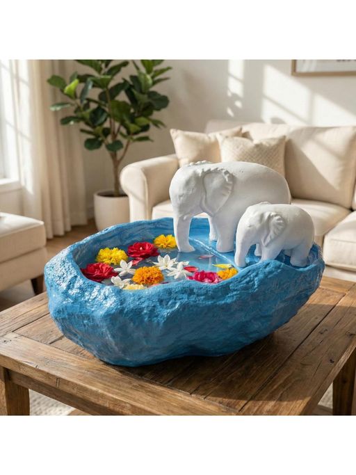 eCraftIndia Green Elephant Statues Decorative Urli Bowl
