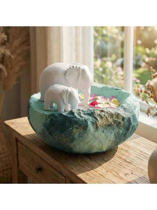 eCraftIndia Green Elephant Statues Decorative Urli Bowl