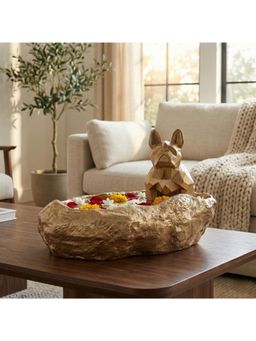 eCraftIndia - Brown Dog Statue Decorative Urli Bowl