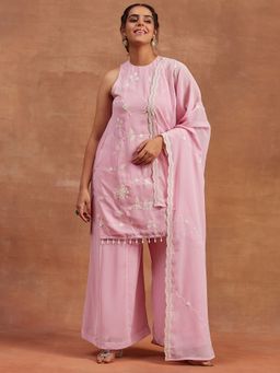 AVANSHEE - Pink Floral Straight Kurti Palazzo with Dupatta
