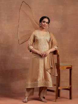 AVANSHEE - Beige Embroidered Sequined Straight Kurta Pant with Dupatta