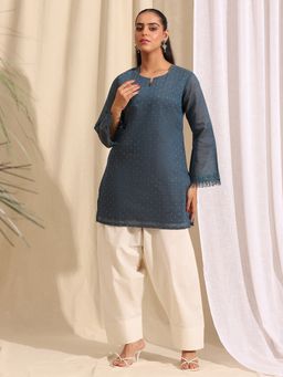 AVANSHEE - Blue Embroidered Straight Kurti & Salwar