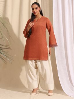 AVANSHEE - Orange Embroidered Straight Kurti & Salwar