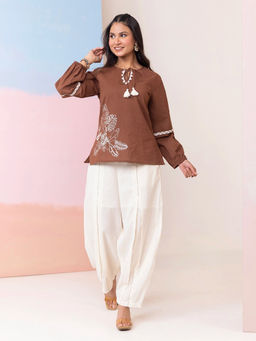 STUDIO MISRI - Brown Floral Straight Co-ord Set
