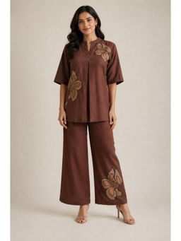 STUDIO MISRI - Brown Floral Straight Co-ord Set