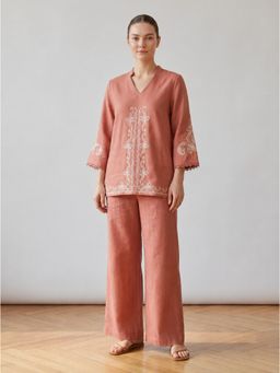STUDIO MISRI - Rust Solid/Plain Straight Kurti & Pant