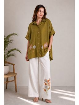 STUDIO MISRI - Green Floral Straight Shirt & Pant