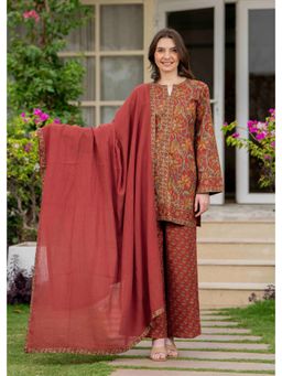 MIZAZJAIPUR - Maroon Floral Printed Straight Kurti Pant with Dupatta