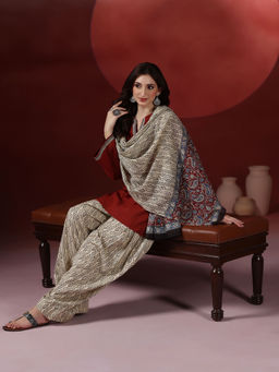 MIZAZJAIPUR - Red Solid/Plain Tapered Kurti Salwar with Dupatta