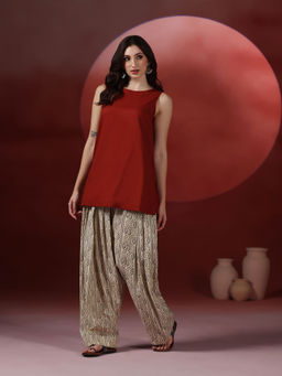 MIZAZJAIPUR - Red Solid/Plain Tapered Kurti & Salwar