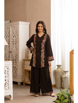 Nehamta - Black Embroidered Wide Kurti & Palazzo