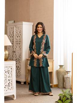 Nehamta - Teal Embroidered Wide Kurti & Palazzo