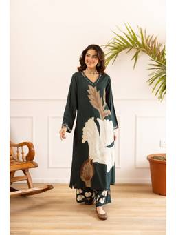 Nehamta - Green Floral Wide Kurta & Palazzo
