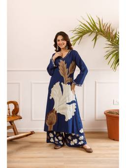 Nehamta - Blue Floral Wide Kurta & Palazzo