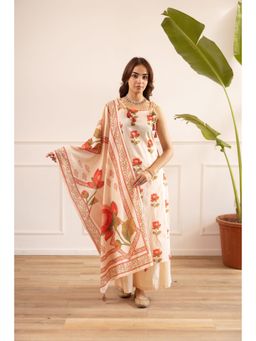 Nehamta - Off White Floral Printed Wide Kurta Palazzo with Dupatta