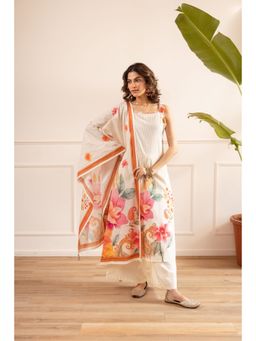 Nehamta - White Floral Wide Kurta Palazzo with Dupatta