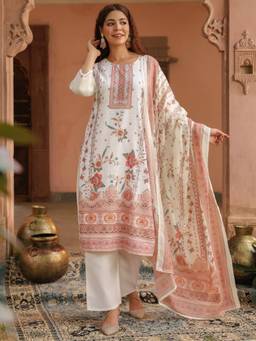 Rain & Rainbow - Peach Printed Straight Kurta Pant with Dupatta