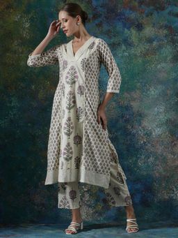 SHAHAD - Purple Floral Straight Kurta & Pant