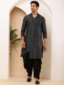 MULTI SHADES - Men Printed Straight Black Kurta with Dhoti Pant