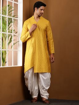 MULTI SHADES - Men Viscose Blend Yellow Kurta with Dhoti Pant