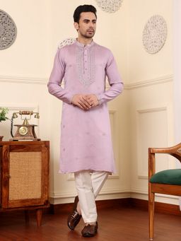MULTI SHADES - Men Straight Viscose Silk Purple Kurta with Pyjama