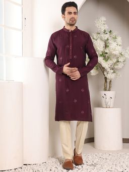 MULTI SHADES - Men Straight Viscose Silk Purple Kurta with Pyjama