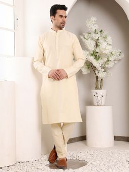 MULTI SHADES - Men Straight Viscose Silk Cream Kurta with Pyjama