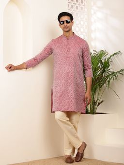MULTI SHADES - Men Straight Pink Kurta with Pyjama