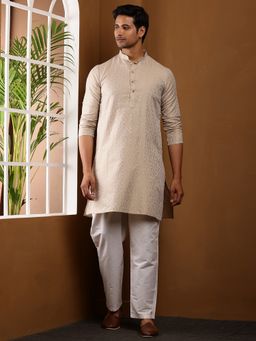 MULTI SHADES - Men Straight Beige Kurta with Pyjama