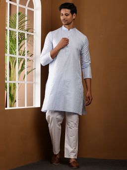 MULTI SHADES - Men Textured Blue Kurta with Pyjama