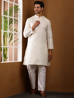 MULTI SHADES - Men Viscose Blend Off-White Kurta with Pyjama
