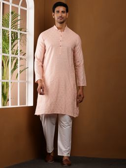 MULTI SHADES - Men Viscose Blend Peach Kurta with Pyjama