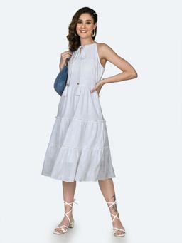 Zink London - Women White Solid Midi Dress