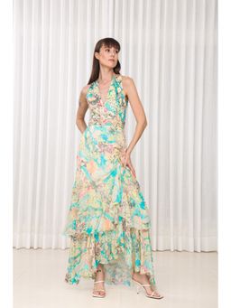 MANDIRA WIRK - Tube Rose Printed High Low Dress with Belt