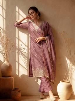 AVANSHEE - Mauve Chanderi Cotton Silk Kurta with Pant and Dupatta