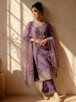 AVANSHEE - Purple Chanderi Cotton Silk Kurta with Pant and Dupatta