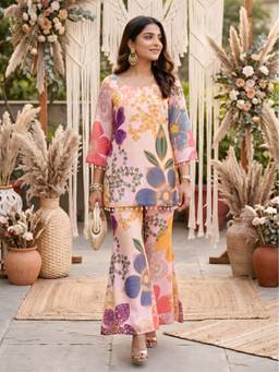 Label Kanupriya - Vintage Pink Kurti with Palazzo