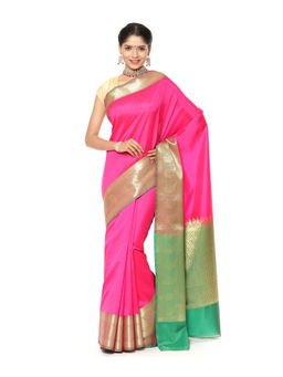 Banarasi Silk Works - Pink Valkalam Katan Silk Anchal Saree with Unstitched Blouse