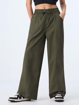 The Souled Store - Moss Green Straight Fit Women Trouser