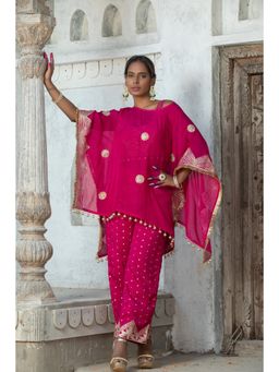 MONK & MEI - Pink Dilruba Blouse with Kaftan and Pant (Set of 3)
