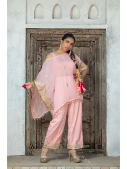 MONK & MEI - Pink Dilruba Blouse with Kaftan and Pant (Set of 3)