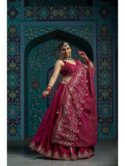 MONK & MEI - Pink Haya Lehenga with Blouse and Cape (Set of 3)