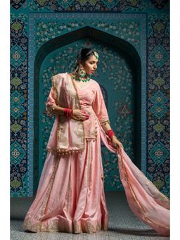 MONK & MEI - Pink Gul Badan Lehenga with Short Kurta and Dupatta (Set of 3)