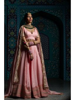 MONK & MEI - Pink Razina Lehenga with Blouse and Dupatta (Set of 3)