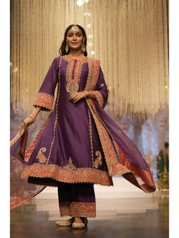 Sheetal Batra - Maisha Deep Purple Long ALine Kurta with Palazzo and Dupatta (Set of 3)